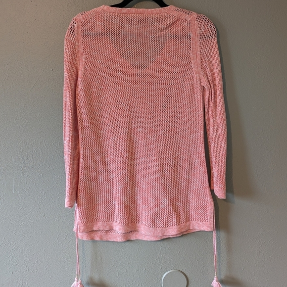 Talbots Pink Crochet Knit Top with Tassel Detail Size MP - Picture 5 of 6